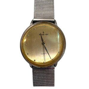 Vintage Mesh Peugeot Quartz Stainless Steel Watch Two Tone Gold Dial 9" READ